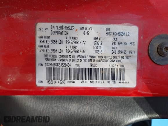 2003 Dodge 1500 ST z VIN 1D7HA18K63J521434, wystawiony jako IAAI lot #42217494 z przebiegiem 241 763 mil mil oraz . Historia ofert i sprzedaży dostępna na DreamBid. Obrazek 9.