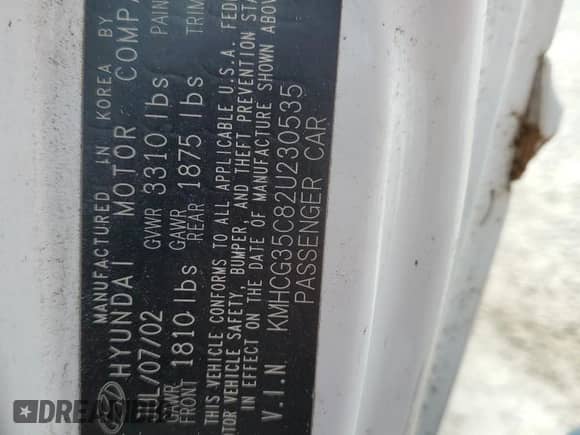 2002 Hyundai Accent GS z VIN KMHCG35C82U230535, wystawiony jako Copart lot #77709454 z przebiegiem 116 200 mil mil oraz Nie do naprawy • Non repairable. Historia ofert i sprzedaży dostępna na DreamBid. Obrazek 12.