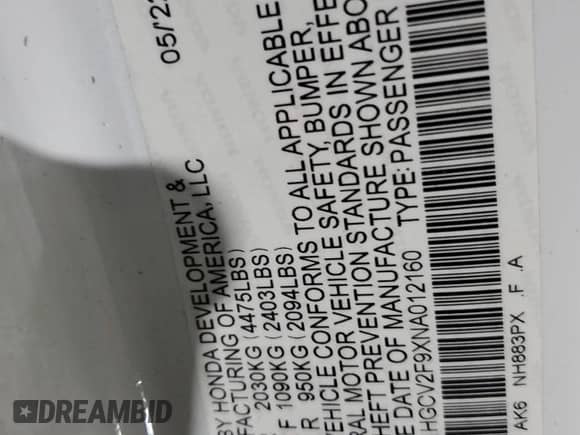 2022 Honda Accord Touring с VIN 1HGCV2F9XNA012160, выставлен на аукционе Copart как лот 61903635 с пробегом 25 792 миль миль и Списание • Salvage title. История ставок и продаж доступна на DreamBid. Изображение 13.
