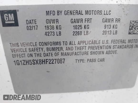 2017 Chevrolet Malibu Premier z VIN 1G1ZH5SX8HF227087, wystawiony jako IAAI lot #43219057 z przebiegiem 166 753 mil mil oraz . Historia ofert i sprzedaży dostępna na DreamBid. Obrazek 9.