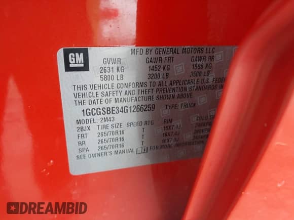 2016 Chevrolet Colorado 2WD WT с VIN 1GCGSBE34G1266259, выставлен на аукционе IAAI как лот 41481993 с пробегом 212 223 миль миль и . История ставок и продаж доступна на DreamBid. Изображение 9.