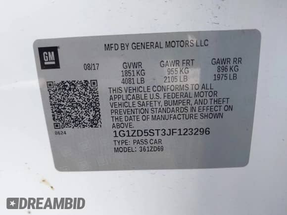 2018 Chevrolet Malibu LT с VIN 1G1ZD5ST3JF123296, выставлен на аукционе IAAI как лот 43420588 с пробегом 91 100 миль миль и . История ставок и продаж доступна на DreamBid. Изображение 9.