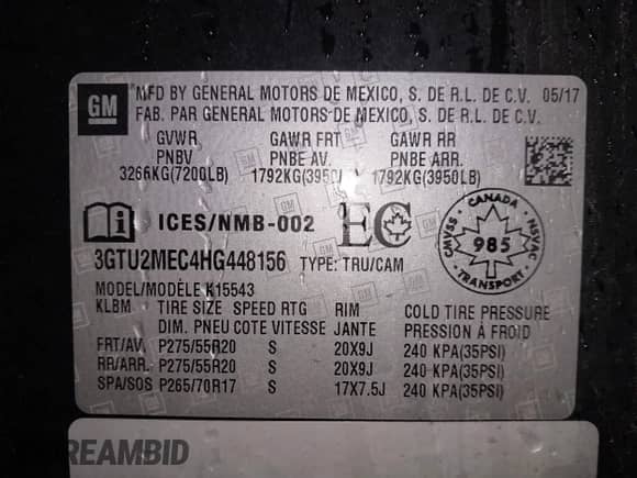 2017 GMC Sierra 1500 SLE with VIN 3GTU2MEC4HG448156, listed as a IAAI auction lot 42038642 with 135,373 mi miles and . Bid and sale history available at DreamBid. Image 9.