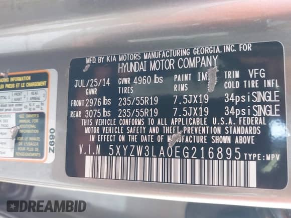 2014 Hyundai Santa Fe с VIN 5XYZW3LA0EG216895, выставлен на аукционе IAAI как лот 42829150 с пробегом 116 833 миль миль и . История ставок и продаж доступна на DreamBid. Изображение 9.