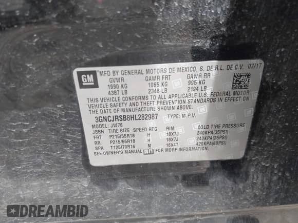 2017 Chevrolet Trax Premier с VIN 3GNCJRSB8HL282987, выставлен на аукционе IAAI как лот 42972347 с пробегом 102 681 миль миль и . История ставок и продаж доступна на DreamBid. Изображение 9.