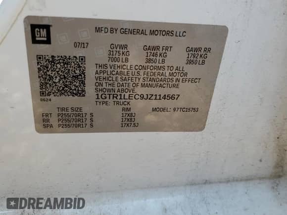 2018 GMC Sierra 1500 z VIN 1GTR1LEC9JZ114567, wystawiony jako Copart lot #63434725 z przebiegiem 156 143 mil mil oraz Szkoda całkowita • Salvage title. Historia ofert i sprzedaży dostępna na DreamBid. Obrazek 12.