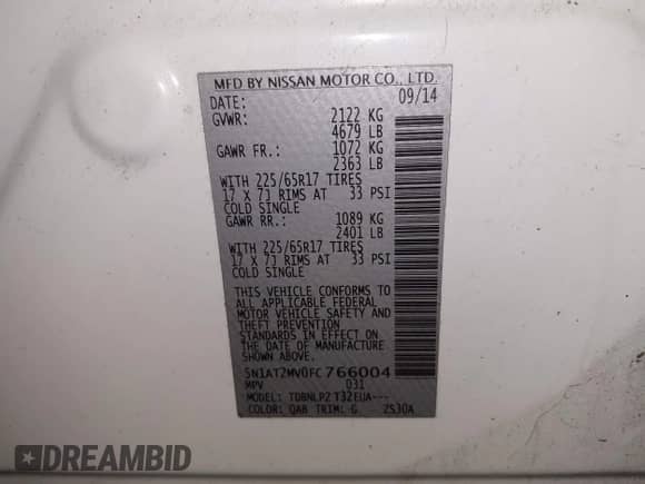 2015 Nissan Rogue SL с VIN 5N1AT2MV0FC766004, выставлен на аукционе IAAI как лот 43058849 с пробегом 118 798 миль миль и . История ставок и продаж доступна на DreamBid. Изображение 9.