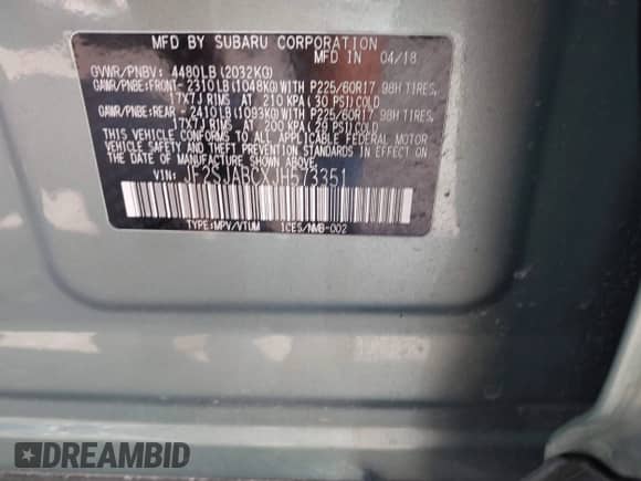 2018 Subaru Forester z VIN JF2SJABCXJH573351, wystawiony jako IAAI lot #43064050 z przebiegiem 98 209 mil mil oraz . Historia ofert i sprzedaży dostępna na DreamBid. Obrazek 9.