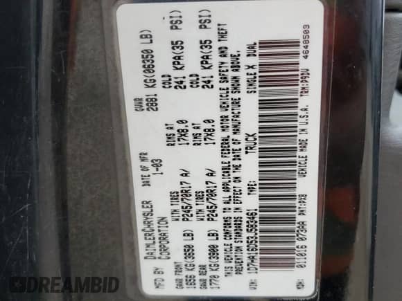 2003 Dodge 1500 ST z VIN 1D7HA16D53J583461, wystawiony jako Copart lot #71570794 z przebiegiem 388 952 mil mil oraz Szkoda całkowita • Salvage title. Historia ofert i sprzedaży dostępna na DreamBid. Obrazek 14.