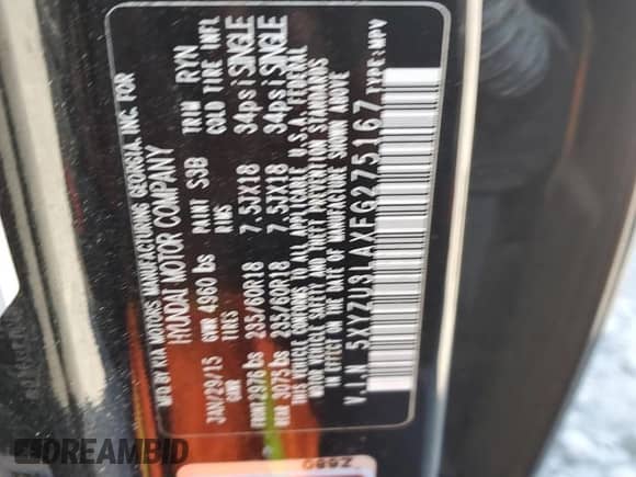 2015 Hyundai Santa Fe с VIN 5XYZU3LAXFG275167, выставлен на аукционе Copart как лот 70484375 с пробегом 78 435 миль миль и Списание • Salvage title. История ставок и продаж доступна на DreamBid. Изображение 12.