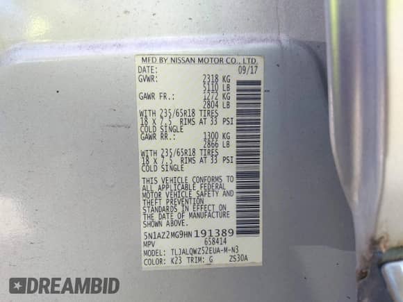 2017 Nissan Murano Platinum с VIN 5N1AZ2MG9HN191389, выставлен на аукционе IAAI как лот 42721931 с пробегом 109 299 миль миль и . История ставок и продаж доступна на DreamBid. Изображение 9.