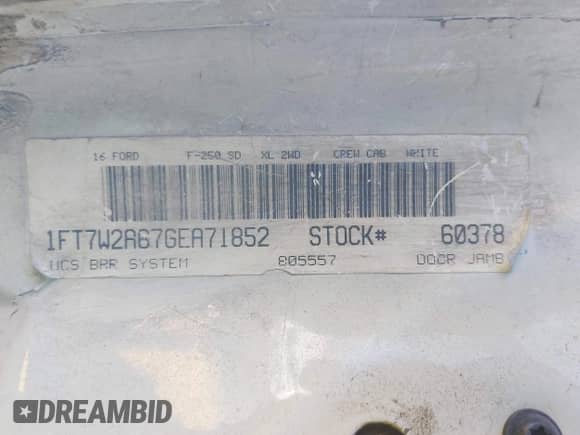 2016 Ford F-250 XL с VIN 1FT7W2A67GEA71852, выставлен на аукционе IAAI как лот 42769749 с пробегом 63 547 миль миль и . История ставок и продаж доступна на DreamBid. Изображение 9.