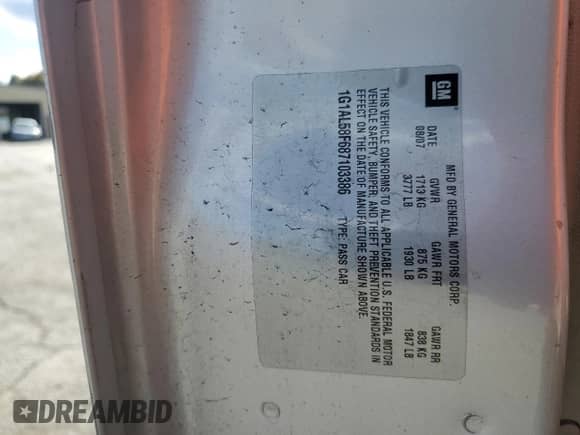 2008 Chevrolet Cobalt LT с VIN 1G1AL58F687103386, выставлен на аукционе Copart как лот 89471125 с пробегом 184 208 миль миль и Списание • Salvage title. История ставок и продаж доступна на DreamBid. Изображение 12.