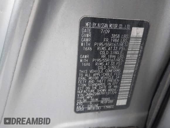 2009 Nissan Cube SL с VIN JN8AZ28R79T121729, выставлен на аукционе IAAI как лот 42343156 с пробегом 111 378 миль миль и . История ставок и продаж доступна на DreamBid. Изображение 9.