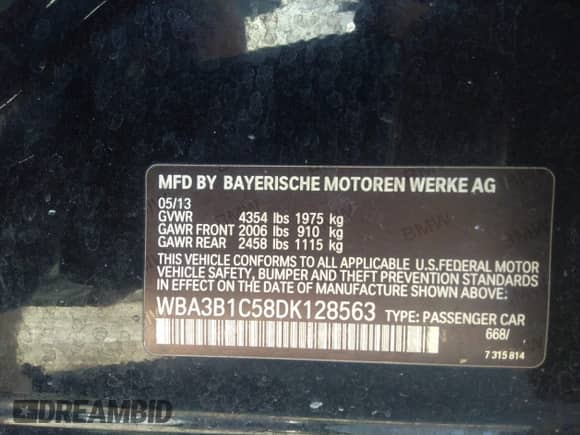 2013 BMW 3 Series 320i с VIN WBA3B1C58DK128563, выставлен на аукционе IAAI как лот 34051587 с пробегом 146 359 миль миль и . История ставок и продаж доступна на DreamBid. Изображение 9.