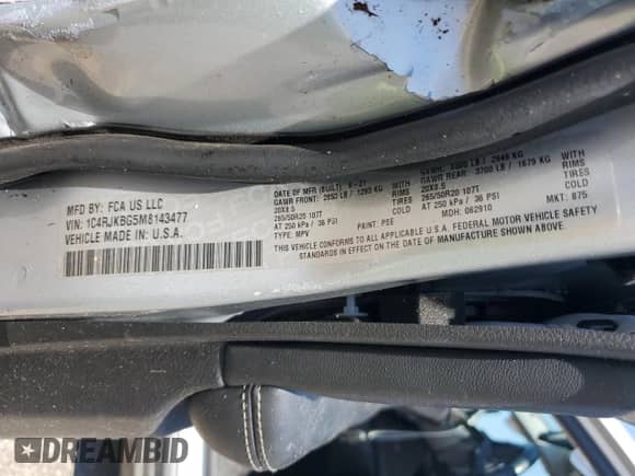 2021 Jeep Grand Cherokee Limited with VIN 1C4RJKBG5M8143477, listed as a Copart auction lot 69794875 with 62,422 mi miles and Salvage title. Bid and sale history available at DreamBid. Image 13.