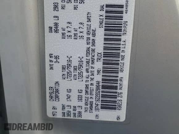 1995 Dodge 1500 с VIN 1B7HF16Z2SS280640, выставлен на аукционе Copart как лот 78192444 с пробегом 164 916 миль миль и Списание • Salvage title. История ставок и продаж доступна на DreamBid. Изображение 13.