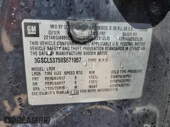 2008 Saturn VUE XR с VIN 3GSCL53758S671957, выставлен на аукционе Copart как лот 89639955 с пробегом 101 446 миль миль и Списание • Salvage title. История ставок и продаж доступна на DreamBid. Изображение 13.