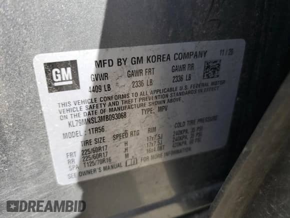 2021 Chevrolet TrailBlazer LS with VIN KL79MNSL3MB093068, listed as a Copart auction lot 63752455 with 63,316 mi miles and Salvage title. Bid and sale history available at DreamBid. Image 13.