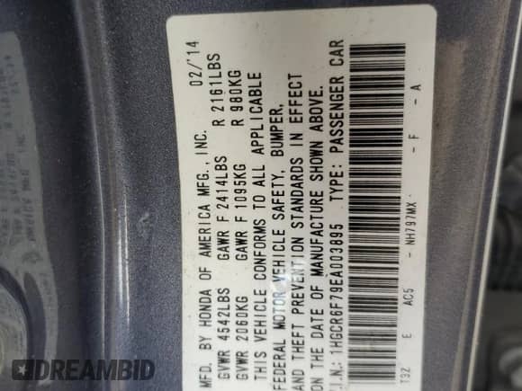 2014 Honda Accord Touring с VIN 1HGCR6F79EA003895, выставлен на аукционе Copart как лот 71536525 с пробегом 160 145 миль миль и Списание • Salvage title. История ставок и продаж доступна на DreamBid. Изображение 13.