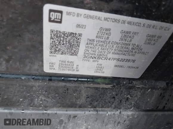 2023 Chevrolet Blazer LT with VIN 3GNKBCR47PS223978, listed as a IAAI auction lot 42971190 with 54,141 mi miles and . Bid and sale history available at DreamBid. Image 9.