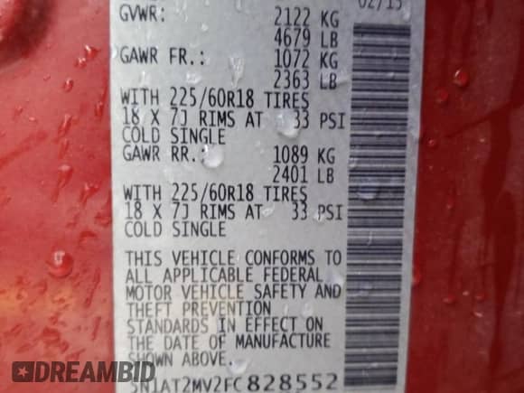 2015 Nissan Rogue SL с VIN 5N1AT2MV2FC828552, выставлен на аукционе Copart как лот 84772125 с пробегом 162 573 миль миль и Списание • Salvage title. История ставок и продаж доступна на DreamBid. Изображение 13.