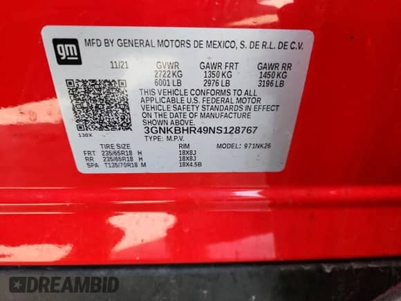 2022 Chevrolet Blazer LT с VIN 3GNKBHR49NS128767, выставлен на аукционе Copart как лот 86823925 с пробегом Не указан миль и Списание • Salvage title. История ставок и продаж доступна на DreamBid. Изображение 12.