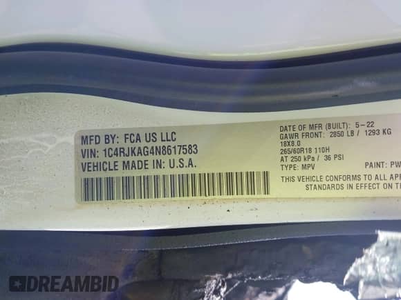 2022 Jeep Grand Cherokee Altitude с VIN 1C4RJKAG4N8617583, выставлен на аукционе IAAI как лот 42367120 с пробегом Не указан миль и . История ставок и продаж доступна на DreamBid. Изображение 9.