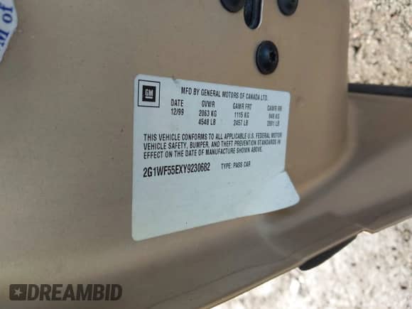 2000 Chevrolet Impala с VIN 2G1WF55EXY9230682, выставлен на аукционе IAAI как лот 42248121 с пробегом Не указан миль и . История ставок и продаж доступна на DreamBid. Изображение 9.