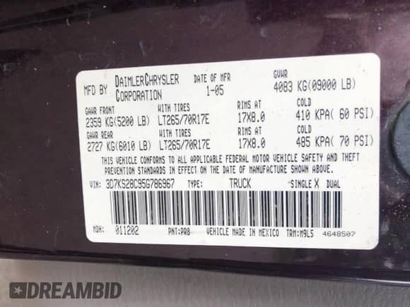 2005 Dodge 2500 SLT z VIN 3D7KS28C95G786967, wystawiony jako Copart lot #63129255 z przebiegiem 267 394 mil mil oraz Czysty tytuł • Clean title. Historia ofert i sprzedaży dostępna na DreamBid. Obrazek 10.