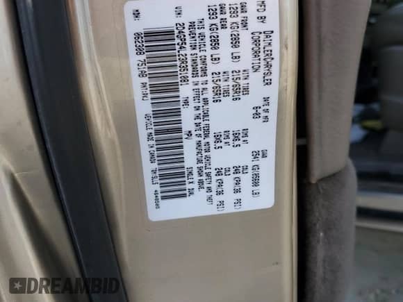 2003 Dodge Caravan ES z VIN 2D4GP54L23R351081, wystawiony jako Copart lot #81157305 z przebiegiem 239 723 mil mil oraz Szkoda całkowita • Salvage title. Historia ofert i sprzedaży dostępna na DreamBid. Obrazek 12.