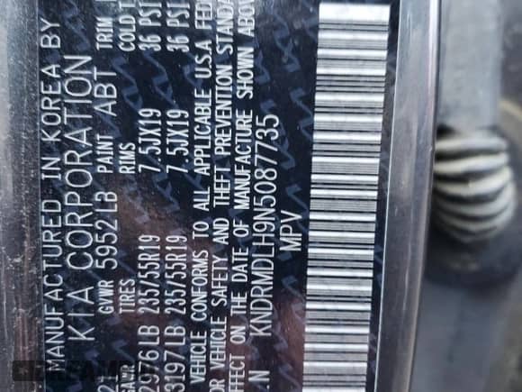 2022 Kia Sorento SX Prestige with VIN KNDRMDLH9N5087735, listed as a Copart auction lot 83571524 with 54,962 mi miles and Salvage title. Bid and sale history available at DreamBid. Image 13.