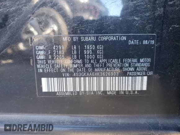 2019 Subaru Impreza with VIN 4S3GKAA6XK3626903, listed as a Copart auction lot 86222765 with 107,122 mi miles and Salvage title. Bid and sale history available at DreamBid. Image 13.