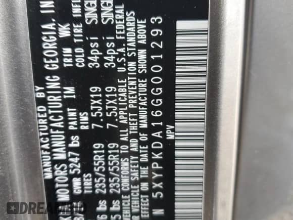 2016 Kia Sorento SXL with VIN 5XYPKDA16GG001293, listed as a Copart auction lot 85128944 with 121,180 mi miles and Salvage title. Bid and sale history available at DreamBid. Image 13.