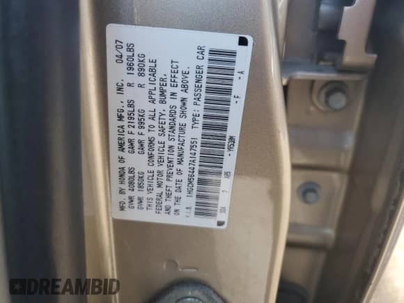 2007 Honda Accord LX z VIN 1HGCM56447A147551, wystawiony jako Copart lot #85527245 z przebiegiem 187 219 mil mil oraz Czysty tytuł • Clean title. Historia ofert i sprzedaży dostępna na DreamBid. Obrazek 12.