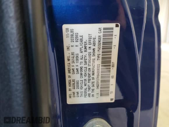 2009 Honda Accord EX with VIN 1HGCS127X9A009322, listed as a Copart auction lot 70516305 with 247,579 mi miles and Clean title. Bid and sale history available at DreamBid. Image 12.