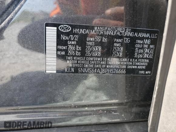 2023 Hyundai Santa Fe XRT with VIN 5NMS64AJ8PH526666, listed as a Copart auction lot 80643735 with 54,481 mi miles and Salvage title. Bid and sale history available at DreamBid. Image 14.