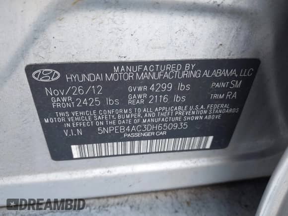 2013 Hyundai Sonata GLS с VIN 5NPEB4AC3DH650935, выставлен на аукционе IAAI как лот 43360770 с пробегом 78 048 миль миль и . История ставок и продаж доступна на DreamBid. Изображение 9.