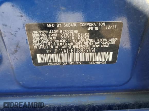 2018 Subaru WRX Limited with VIN JF1VA1F61J8825364, listed as a Copart auction lot 70265185 with Not provided miles and Salvage title. Bid and sale history available at DreamBid. Image 12.