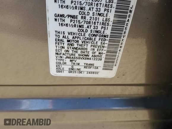 2008 Nissan Rogue SL с VIN JN8AS58VX8W412239, выставлен на аукционе Copart как лот 85351915 с пробегом 167 255 миль миль и Списание • Salvage title. История ставок и продаж доступна на DreamBid. Изображение 13.