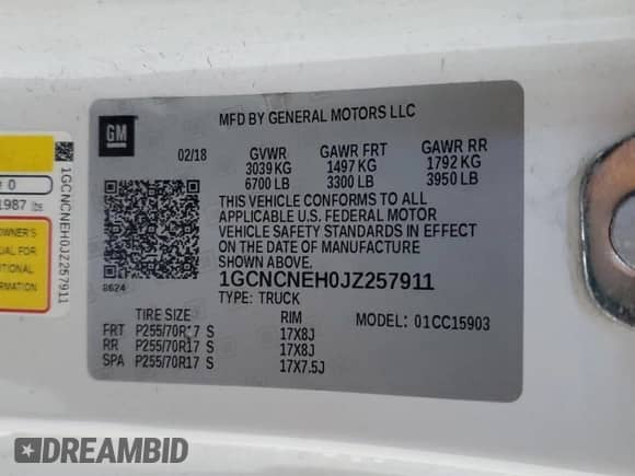 2018 Chevrolet Silverado 1500 Work Truck z VIN 1GCNCNEH0JZ257911, wystawiony jako Copart lot #86826555 z przebiegiem 179 192 mil mil oraz Czysty tytuł • Clean title. Historia ofert i sprzedaży dostępna na DreamBid. Obrazek 12.