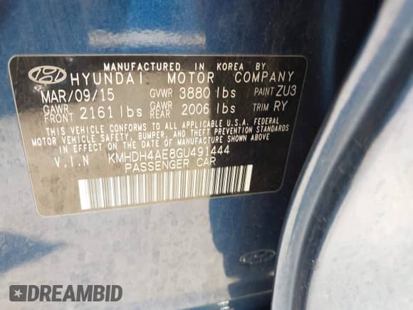 2016 Hyundai Elantra Value Edition with VIN KMHDH4AE8GU491444, listed as a IAAI auction lot 42804724 with 126,221 mi miles and . Bid and sale history available at DreamBid. Image 9.