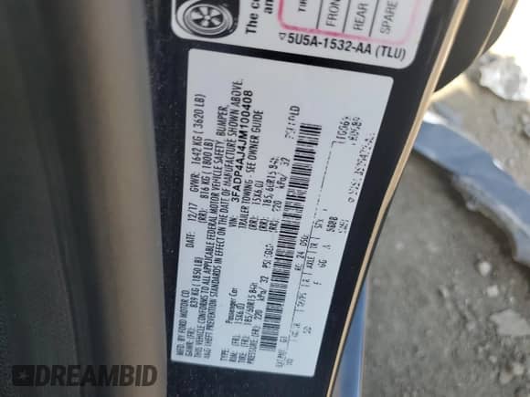 2018 Ford Fiesta S with VIN 3FADP4AJ4JM100408, listed as a Copart auction lot 84479455 with 85,564 mi miles and Salvage title. Bid and sale history available at DreamBid. Image 12.