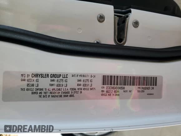 2014 Dodge Charger SE with VIN 2C3CDXBG4EH349500, listed as a Copart auction lot 66215345 with 114,011 mi miles and Salvage title. Bid and sale history available at DreamBid. Image 12.