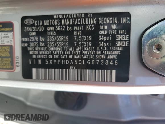 2020 Kia Sorento EX с VIN 5XYPHDA50LG673846, выставлен на аукционе Copart как лот 67621215 с пробегом 57 383 миль миль и Списание • Salvage title. История ставок и продаж доступна на DreamBid. Изображение 13.