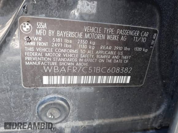 2011 BMW 5 Series 535i с VIN WBAFR7C51BC608382, выставлен на аукционе IAAI как лот 43469836 с пробегом Не указан миль и . История ставок и продаж доступна на DreamBid. Изображение 9.