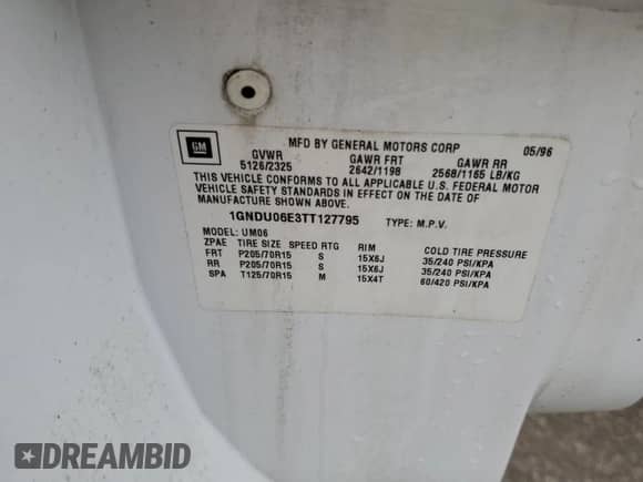 1996 Chevrolet Venture с VIN 1GNDU06E3TT127795, выставлен на аукционе Copart как лот 61210385 с пробегом 188 004 миль миль и Списание • Salvage title. История ставок и продаж доступна на DreamBid. Изображение 13.
