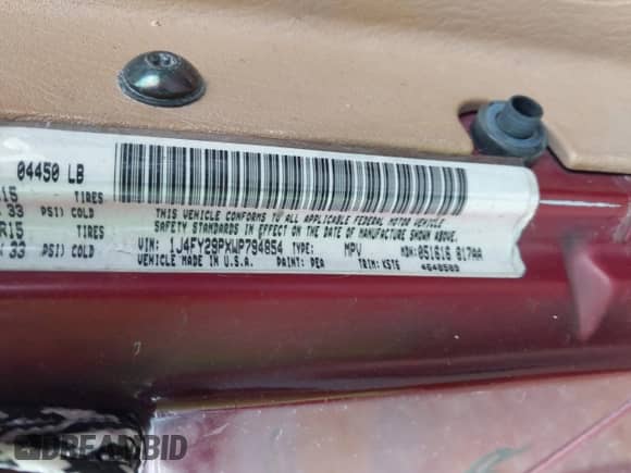 1998 Jeep Wrangler SE with VIN 1J4FY29PXWP794854, listed as a IAAI auction lot 42929258 with 235,517 mi miles and . Bid and sale history available at DreamBid. Image 9.