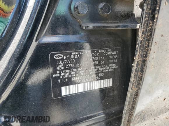 2011 Hyundai Azera GLS с VIN KMHFC4DD1BA540150, выставлен на аукционе Copart как лот 61490045 с пробегом Не указан миль и Списание • Salvage title. История ставок и продаж доступна на DreamBid. Изображение 13.