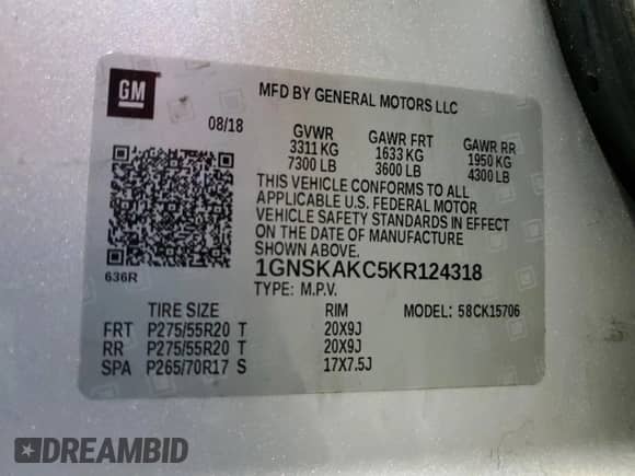 2019 Chevrolet Tahoe LS с VIN 1GNSKAKC5KR124318, выставлен на аукционе Copart как лот 56994495 с пробегом 232 268 миль миль и Чистый • Clean title. История ставок и продаж доступна на DreamBid. Изображение 13.